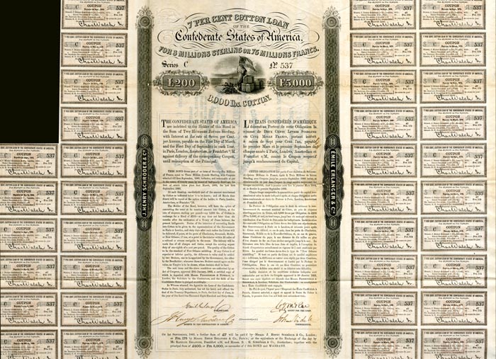 Confederate Cotton Loan Bond signed by John Slidell - £200 Bond
